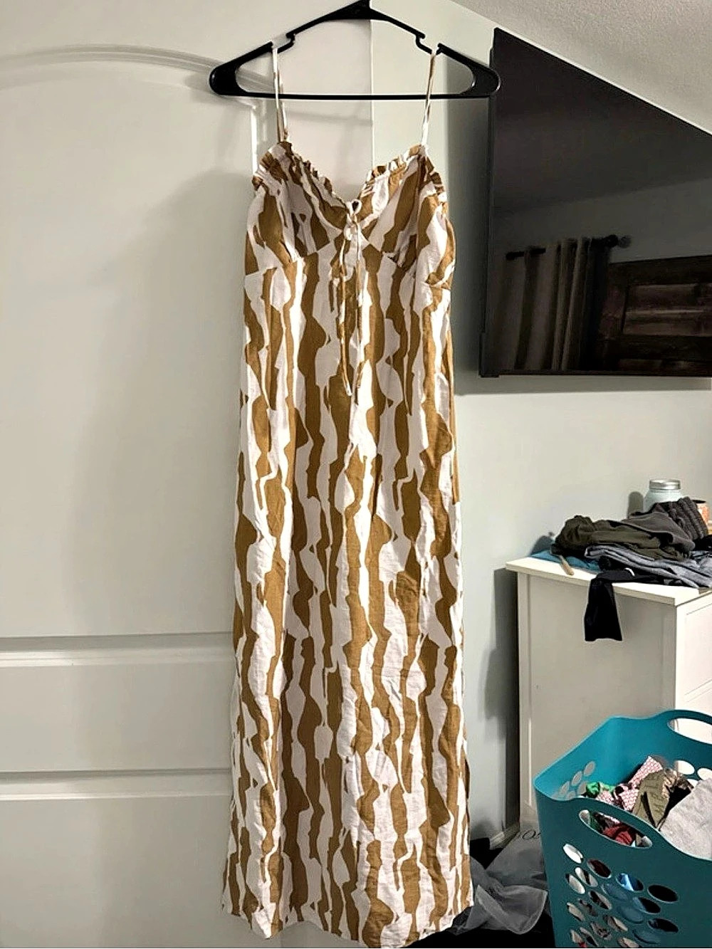 Monteau Los Angeles Abstract Print Maxi Dress Brown & White Small